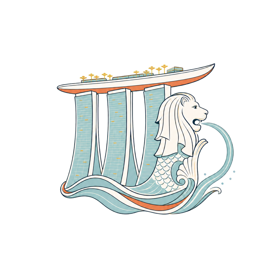Marina Bay Sands and Merlion illustration